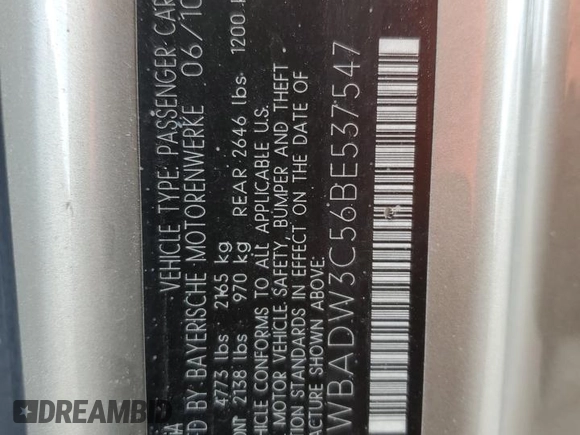 2011 BMW 3 Series 328i z VIN WBADW3C56BE537547, wystawiony jako Copart lot #55731295 z przebiegiem 117 059 mil mil oraz Szkoda całkowita • Salvage title. Historia ofert i sprzedaży dostępna na DreamBid. Obrazek 12.