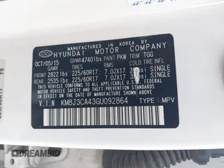 2016 Hyundai Tucson SE z VIN KM8J3CA43GU092864, wystawiony jako IAAI lot #40366787 z przebiegiem 126 462 mil mil oraz . Historia ofert i sprzedaży dostępna na DreamBid. Obrazek 9.