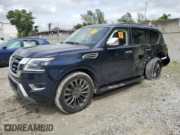 2024 Nissan Armada Platinum with VIN JN8AY2DB0R9850275, listed as a Copart auction lot 75102554 with 5,760 mi miles and Salvage Title. Bid and sale history available at carsss.com. Image 1.