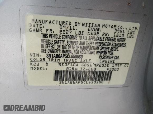2012 Nissan Sentra S z VIN 3N1AB6AP5CL650580, wystawiony jako Copart lot #55660165 z przebiegiem 149 450 mil mil oraz Szkoda całkowita • Salvage title. Historia ofert i sprzedaży dostępna na DreamBid. Obrazek 12.