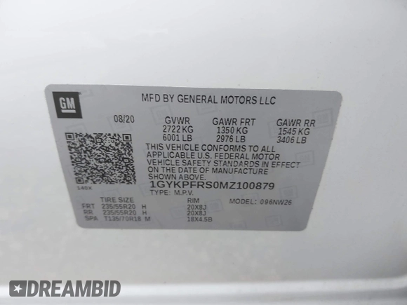 2021 Cadillac XT6 Premium Luxury with VIN 1GYKPFRS0MZ100879, listed as a IAAI auction lot 41083030 with 56,502 mi miles and . Bid and sale history available at DreamBid. Image 9.