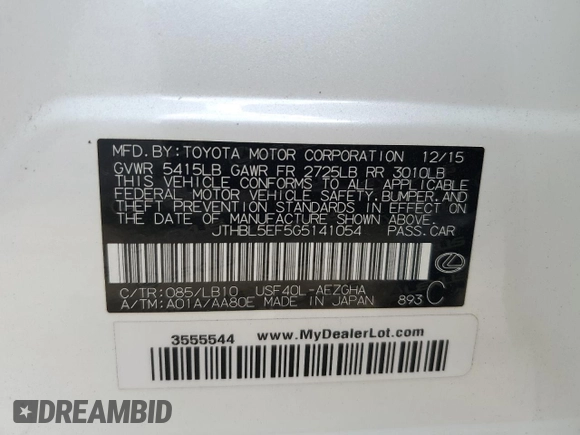 2016 Lexus LS 460 with VIN JTHBL5EF5G5141054, listed as a Copart auction lot 83382144 with 98,592 mi miles and Salvage title. Bid and sale history available at DreamBid. Image 15.