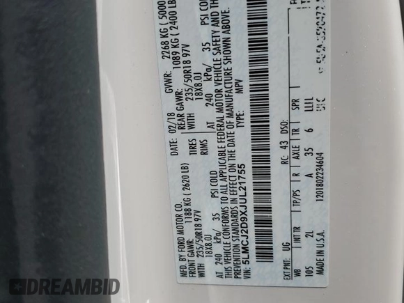 2018 Lincoln MKC Select with VIN 5LMCJ2D9XJUL21755, listed as a Copart auction lot 60058885 with 67,945 mi miles and Salvage title. Bid and sale history available at DreamBid. Image 13.