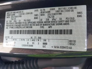 2020 Ford Escape SE Sport Hybrid with VIN 1FMCU0BZ0LUC38338, listed as a IAAI auction lot 42496540 with 36,766 mi miles and . Bid and sale history available at DreamBid. Image 9.