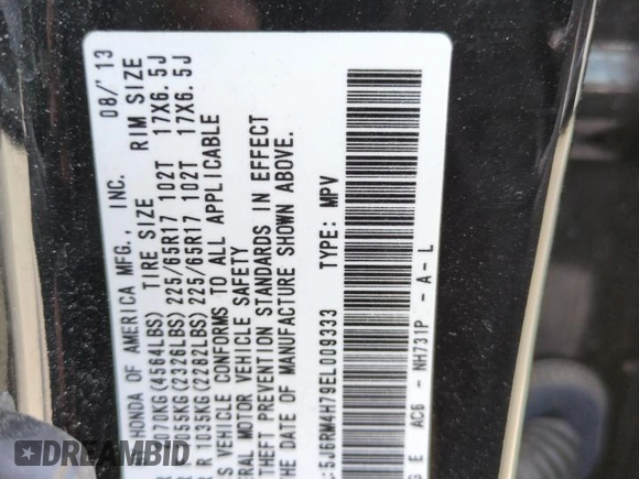 2014 Honda CR-V EX-L with VIN 5J6RM4H79EL009333, listed as a Copart auction lot 53100335 with 103,466 mi miles and Salvage Title. Bid and sale history available at carsss.com. Image 13.