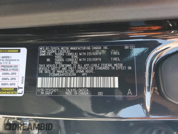 2023 Lexus RX 350 with VIN 2T2BAMCA4PC036268, listed as a Copart auction lot 62790625 with 35,613 mi miles and Salvage title. Bid and sale history available at DreamBid. Image 13.