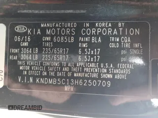 2017 Kia Sedona LX with VIN KNDMB5C13H6250709, listed as a Copart auction lot 87812505 with 0 mi miles and Salvage Title. Bid and sale history available at carsss.com. Image 16.