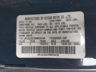 2005 Nissan 350Z Enthusiast z VIN JN1AZ34D25M605438, wystawiony jako IAAI lot #42131179 z przebiegiem 143 157 mil mil oraz . Historia ofert i sprzedaży dostępna na DreamBid. Obrazek 9.