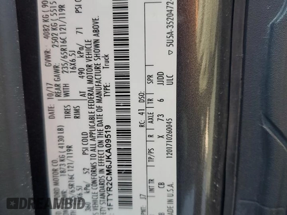 2018 Ford Transit with VIN 1FTYR2CM6JKA09519, listed as a Copart auction lot 51443855 with 177,239 mi miles and Salvage Title. Bid and sale history available at DreamBid. Image 13.