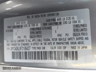 2015 Mazda Mazda5 Sport with VIN JM1CW2BL8F0185437, listed as a IAAI auction lot 41932380 with 90,029 mi miles. Bid and sale history available at carsss.com. Image 9.