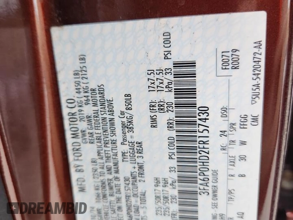 2015 Ford Fusion SE z VIN 3FA6P0HD2FR157430, wystawiony jako Copart lot #64372955 z przebiegiem 152 161 mil mil oraz Szkoda całkowita • Salvage title. Historia ofert i sprzedaży dostępna na DreamBid. Obrazek 12.