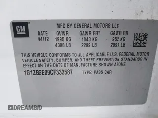 2012 Chevrolet Malibu 1LS with VIN 1G1ZB5E09CF333587, listed as a IAAI auction lot 41990688 with 136,183 mi miles and . Bid and sale history available at DreamBid. Image 9.