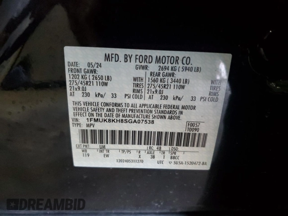 2025 Ford Explorer ST-Line z VIN 1FMUK8KH8SGA07538, wystawiony jako Copart lot #50768235 z przebiegiem 3 245 mil mil oraz Czysty tytuł • Clean title. Historia ofert i sprzedaży dostępna na DreamBid. Obrazek 13.