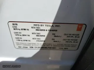 2020 Tesla Model X Long Range with VIN 5YJXCDE28LF261051, listed as a Copart auction lot 44919173 with 20,627 mi miles. Bid and sale history available at carsss.com. Image 12.
