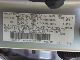 2015 Toyota Tacoma PreRunner with VIN 5TFJU4GN4FX082557, listed as a IAAI auction lot 41880190 with 234,099 mi miles and . Bid and sale history available at DreamBid. Image 9.