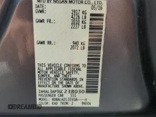 2016 Nissan Altima SR with VIN 1N4AL3AP3GC238030, listed as a Copart auction lot 57457045 with 128,811 mi miles and Salvage title. Bid and sale history available at DreamBid. Image 12.