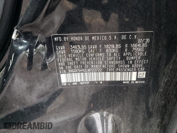 2020 Honda Fit LX with VIN 3HGGK5H42LM723722, listed as a Copart auction lot 55411295 with 64,342 mi miles and Salvage title. Bid and sale history available at DreamBid. Image 12.