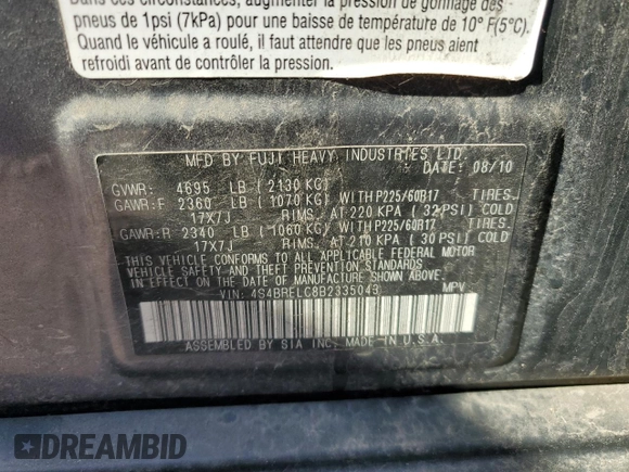 2011 Subaru Outback Limited Power Moon с VIN 4S4BRELC8B2335043, выставлен на аукционе Copart как лот 51701875 с пробегом 139 772 миль миль и Списание • Salvage title. История ставок и продаж доступна на DreamBid. Изображение 13.