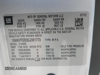 2012 GMC Acadia Denali with VIN 1GKKVTED3CJ381773, listed as a IAAI auction lot 42088013 with 171,132 mi miles. Bid and sale history available at carsss.com. Image 9.