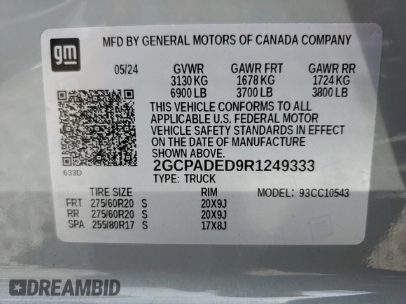2024 Chevrolet Silverado 1500 RST with VIN 2GCPADED9R1249333, listed as a Copart auction lot 46627885 with 4,831 mi miles and Salvage Title. Bid and sale history available at carsss.com. Image 14.