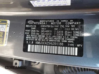 2017 Hyundai Tucson Limited z VIN KM8J3CA25HU391188, wystawiony jako Copart lot #55727215 z przebiegiem 56 616 mil mil oraz Szkoda całkowita • Salvage title. Historia ofert i sprzedaży dostępna na DreamBid. Obrazek 13.