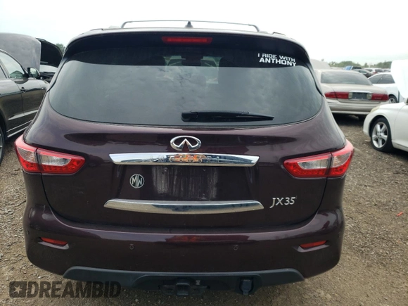 2013 Infiniti JX35 with VIN 5N1AL0MM1DC329248, listed as a Copart auction lot 58764914 with 77,482 mi miles and Salvage Title. Bid and sale history available at carsss.com. Image 6.