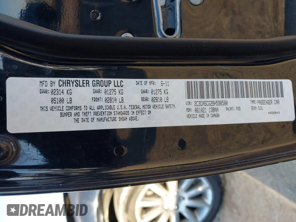 2011 Chrysler 300 Limited with VIN 2C3CA5CG2BH598580, listed as a IAAI auction lot 41330840 with 185,821 mi miles. Bid and sale history available at carsss.com. Image 9.