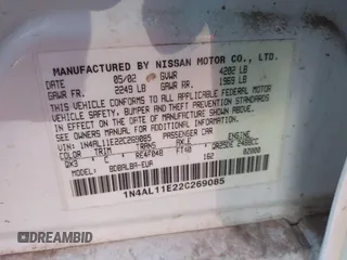 2002 Nissan Altima S with VIN 1N4AL11E22C269085, listed as a IAAI auction lot 41454883 with 236,297 mi miles. Bid and sale history available at carsss.com. Image 9.