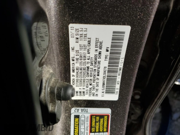 2013 Honda CR-V EX-L with VIN 5J6RM4H7XDL084279, listed as a Copart auction lot 80391584 with Not Provided miles and Salvage Title. Bid and sale history available at DreamBid. Image 16.