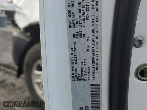 2023 Ram 2500 Tradesman with VIN 3C6UR5CL3PG582280, listed as a Copart auction lot 45697725 with 47,133 mi miles and Salvage title. Bid and sale history available at DreamBid. Image 12.
