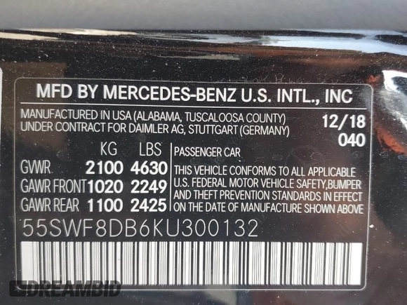 2019 Mercedes-Benz C 300 z VIN 55SWF8DB6KU300132, wystawiony jako Copart lot #62847335 z przebiegiem 82 533 mil mil oraz Szkoda całkowita • Salvage title. Historia ofert i sprzedaży dostępna na DreamBid. Obrazek 13.