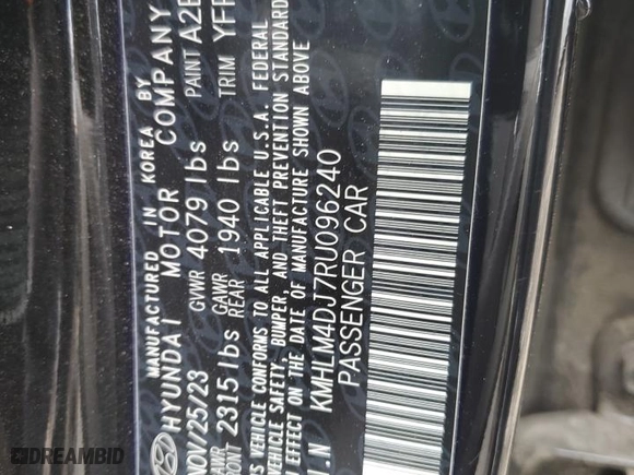 2024 Hyundai Elantra Hybrid Blue with VIN KMHLM4DJ7RU096240, listed as a Copart auction lot 41860415 with 30,631 mi miles and Salvage Title. Bid and sale history available at carsss.com. Image 15.