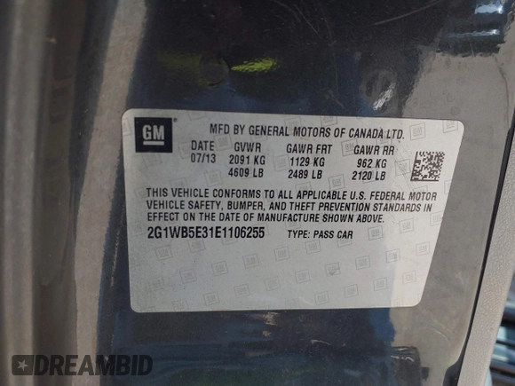 2014 Chevrolet Impala LT with VIN 2G1WB5E31E1106255, listed as a IAAI auction lot 41960424 with 235,070 mi miles and . Bid and sale history available at DreamBid. Image 9.