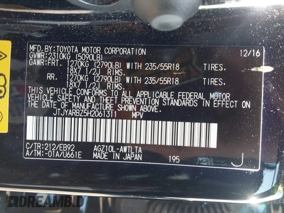 2017 Lexus NX 200t with VIN JTJYARBZ5H2061311, listed as a IAAI auction lot 41992457 with 28,748 mi miles and . Bid and sale history available at DreamBid. Image 9.