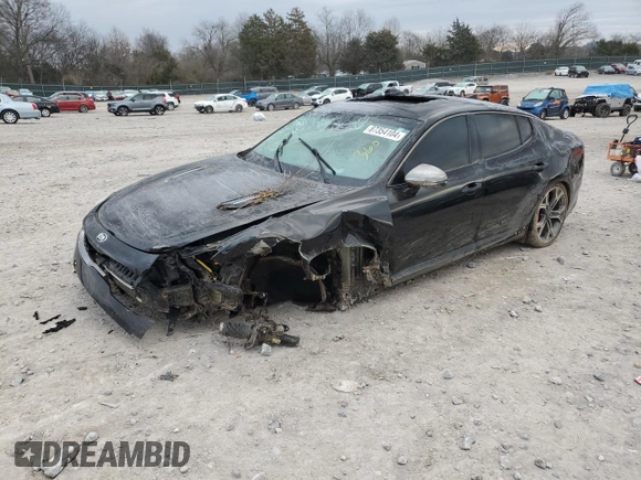 2018 Kia Stinger GT2 with VIN KNAE55LC8J6016646, listed as a Copart auction lot 87354104 with 75,610 mi miles and Salvage Title. Bid and sale history available at DreamBid. Image 1.