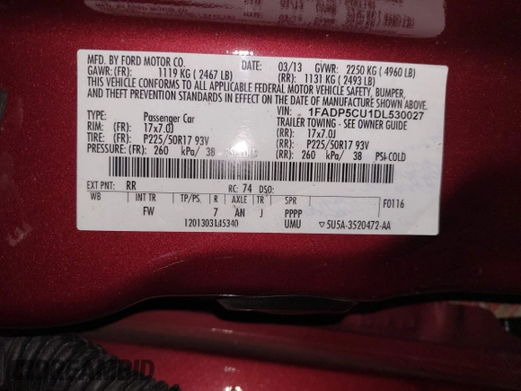 2013 Ford C-Max SEL with VIN 1FADP5CU1DL530027, listed as a IAAI auction lot 41896429 with 179,581 mi miles and . Bid and sale history available at DreamBid. Image 9.