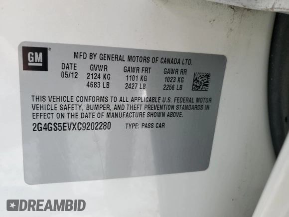 2012 Buick Regal Turbo Premium 1 с VIN 2G4GS5EVXC9202280, выставлен на аукционе Copart как лот 57877195 с пробегом 117 548 миль миль и Списание • Salvage title. История ставок и продаж доступна на DreamBid. Изображение 13.