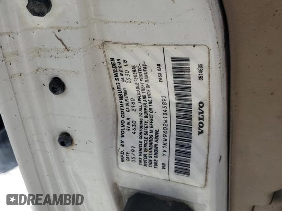 1998 Volvo V90 с VIN YV1KW9602W1045893, выставлен на аукционе Copart как лот 77673814 с пробегом 199 932 миль миль и Списание • Salvage title. История ставок и продаж доступна на DreamBid. Изображение 12.