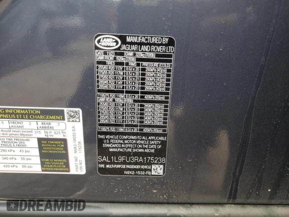 2024 Land Rover Range Rover Sport Dynamic SE with VIN SAL1L9FU3RA175238, listed as a Copart auction lot 68252214 with Not provided miles and Salvage title. Bid and sale history available at DreamBid. Image 13.