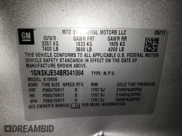 2011 Chevrolet Suburban LT z VIN 1GNSKJE34BR341094, wystawiony jako Copart lot #53376515 z przebiegiem 187 219 mil mil oraz Czysty tytuł • Clean title. Historia ofert i sprzedaży dostępna na DreamBid. Obrazek 12.