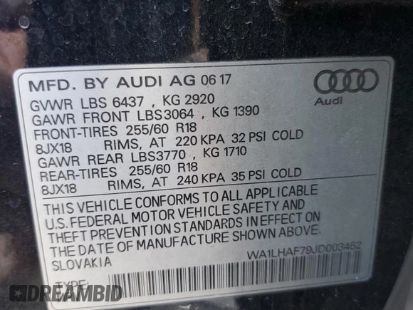 2018 Audi Q7 Premium Plus с VIN WA1LHAF79JD003452, выставлен на аукционе Copart как лот 43827545 с пробегом 61 387 миль миль и Списание • Salvage title. История ставок и продаж доступна на DreamBid. Изображение 13.