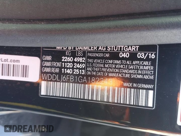 2016 Mercedes-Benz CLS with VIN WDDLJ6FB1GA182243, listed as a Copart auction lot 61377734 with 93,416 mi miles and Salvage Title. Bid and sale history available at carsss.com. Image 13.