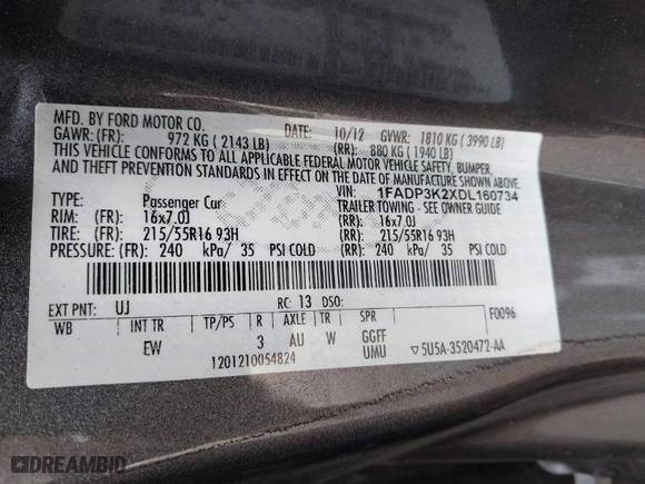 2013 Ford Focus SE with VIN 1FADP3K2XDL160734, listed as a IAAI auction lot 39953479 with 138,083 mi miles. Bid and sale history available at carsss.com. Image 9.