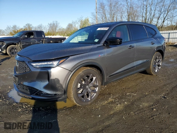 2022 Acura MDX w/A-Spec Package with VIN 5J8YE1H0XNL046182, listed as a Copart auction lot 52185995 with 34,758 mi miles and Salvage title. Bid and sale history available at DreamBid. Image 1.