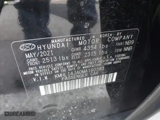 2021 Hyundai Sonata SEL with VIN KMHL14JA0MA160383, listed as a IAAI auction lot 41666736 with 32,988 mi miles. Bid and sale history available at carsss.com. Image 9.