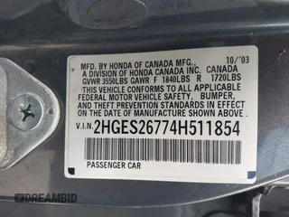 2004 Honda Civic EX with VIN 2HGES26774H511854, listed as a IAAI auction lot 42339875 with 200,118 mi miles and . Bid and sale history available at DreamBid. Image 9.