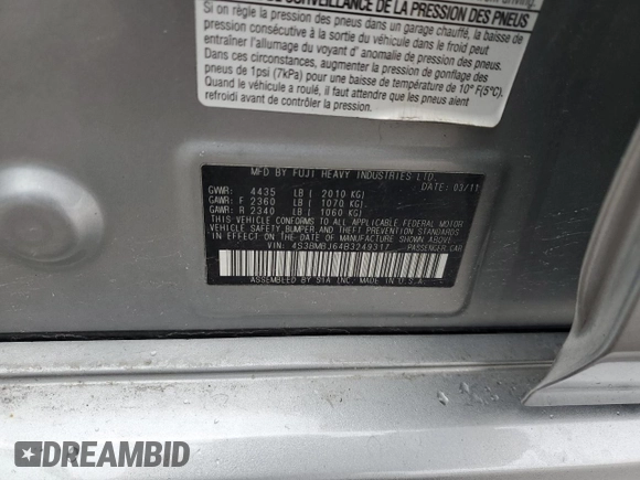2011 Subaru Legacy Limited with VIN 4S3BMBJ64B3249317, listed as a Copart auction lot 50347235 with 191,823 mi miles and Salvage title. Bid and sale history available at DreamBid. Image 14.