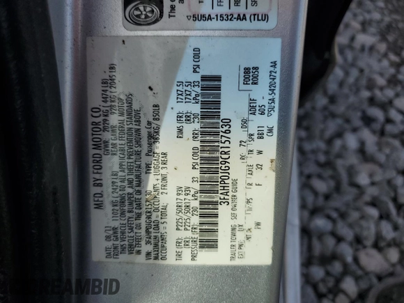 2012 Ford Fusion SEL with VIN 3FAHP0JG9CR157630, listed as a Copart auction lot 61682695 with 154,281 mi miles and Salvage title. Bid and sale history available at DreamBid. Image 12.