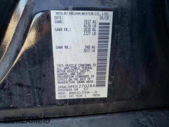 2018 Nissan Altima SV with VIN 1N4AL3AP8JC270284, listed as a Copart auction lot 75728554 with 98,129 mi miles and Salvage Title. Bid and sale history available at DreamBid. Image 12.