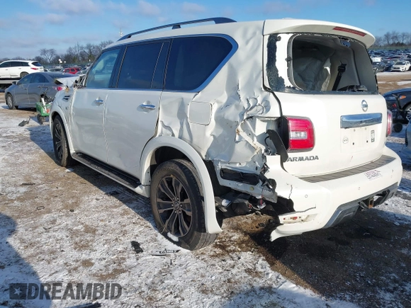 2019 Nissan Armada Platinum with VIN JN8AY2NE9K9759942, listed as a IAAI auction lot 41348179 with 114,902 mi miles. Bid and sale history available at carsss.com. Image 3.